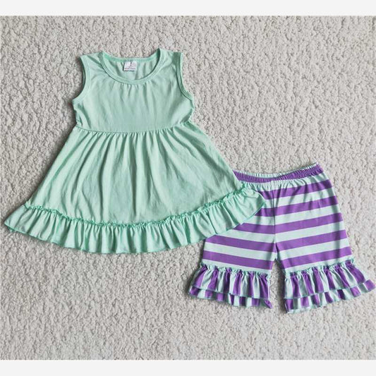 sleeveless mint top stripe shorts set