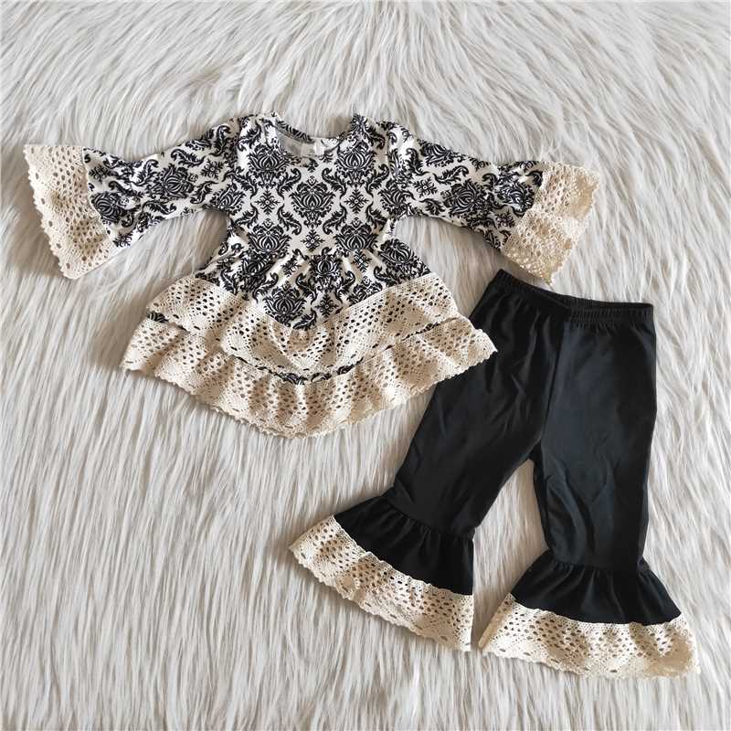 Damask Lace Tunic Black Pants Set