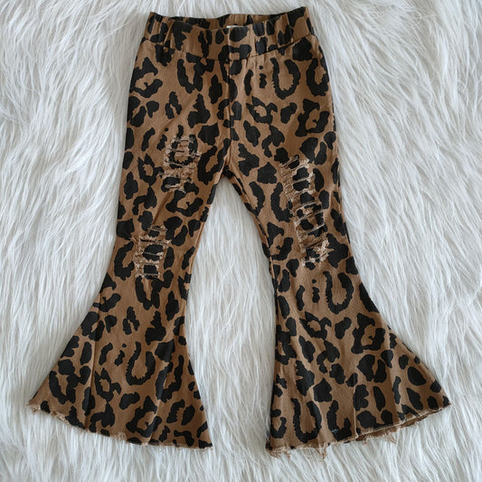 leopard distressed bell bottoms