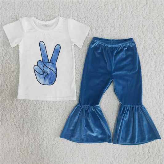 kids clothing girl's clothes outfit blue velvet pants set