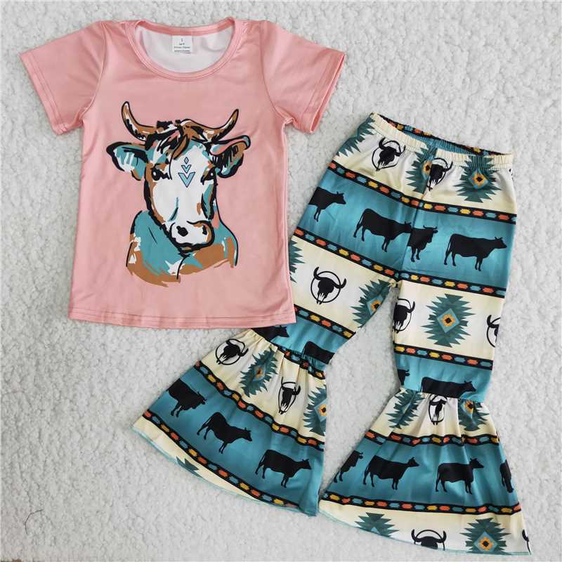 little girl's toddlers outfit cow pants set children's clothing