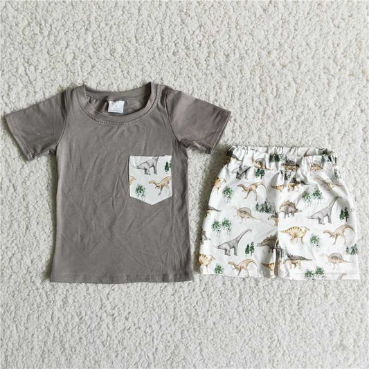 summer outfit for boy dinosaur shorts set