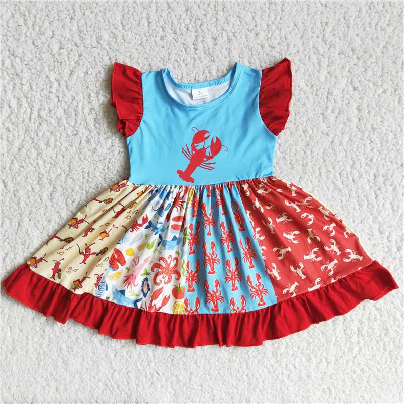 summer girls lobster print twirl dress