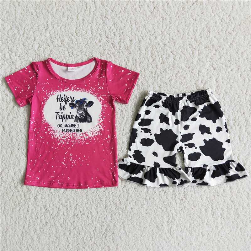 heifer cow print shorts set girl’s outfit