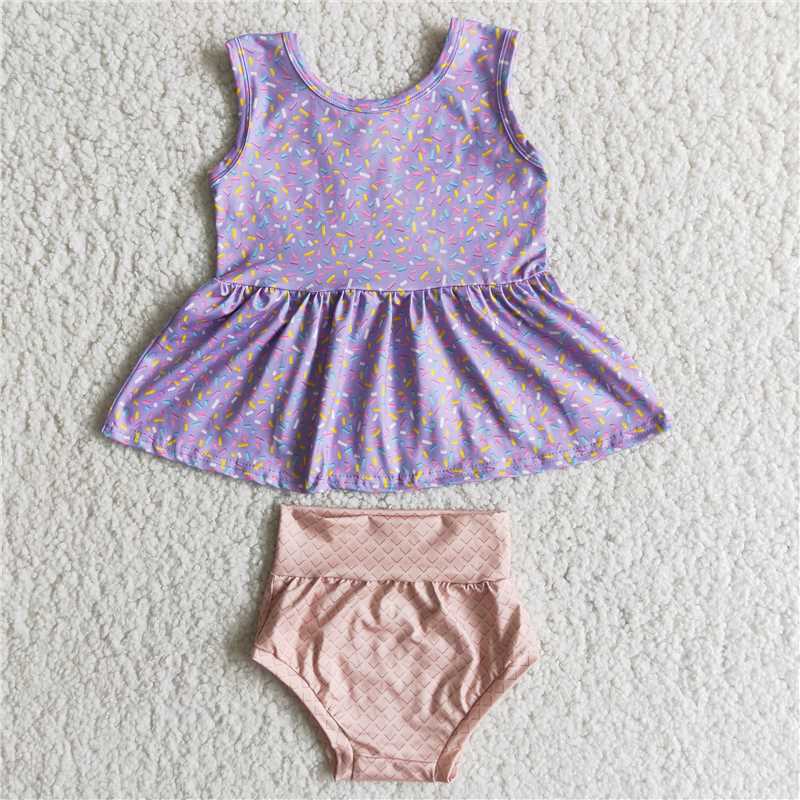 purple candy print tank top bummie set infant baby clothes