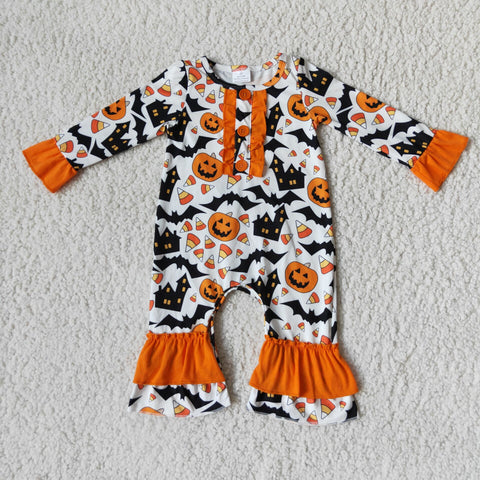 orange infant girl's halloween ruffle romper