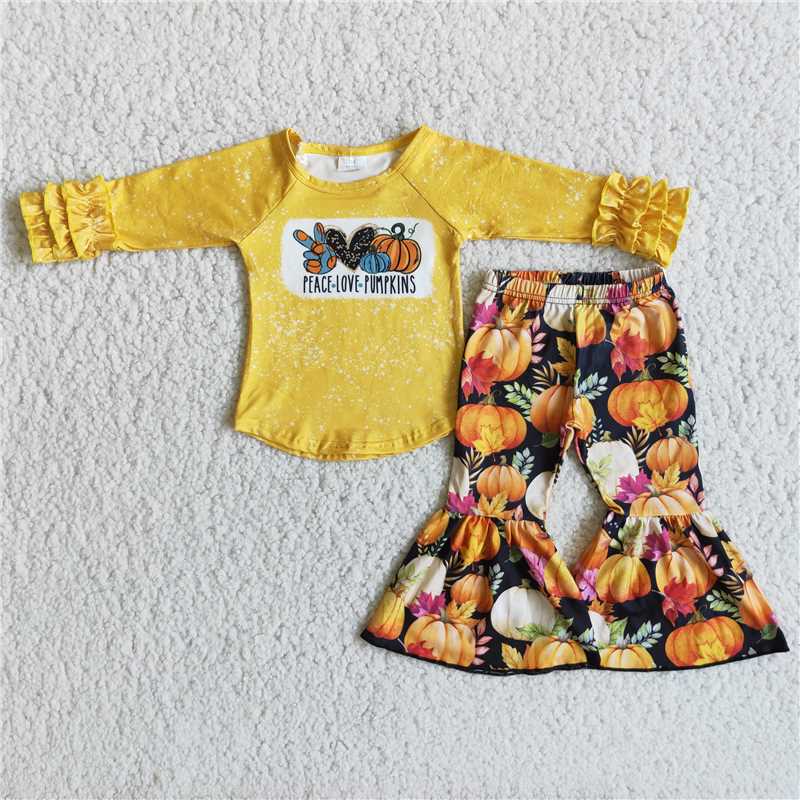 Yellow Ruffle Shirt Pumpkin Bells Set