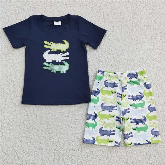 crocodile embroidery shorts set boys summer sibling clothing