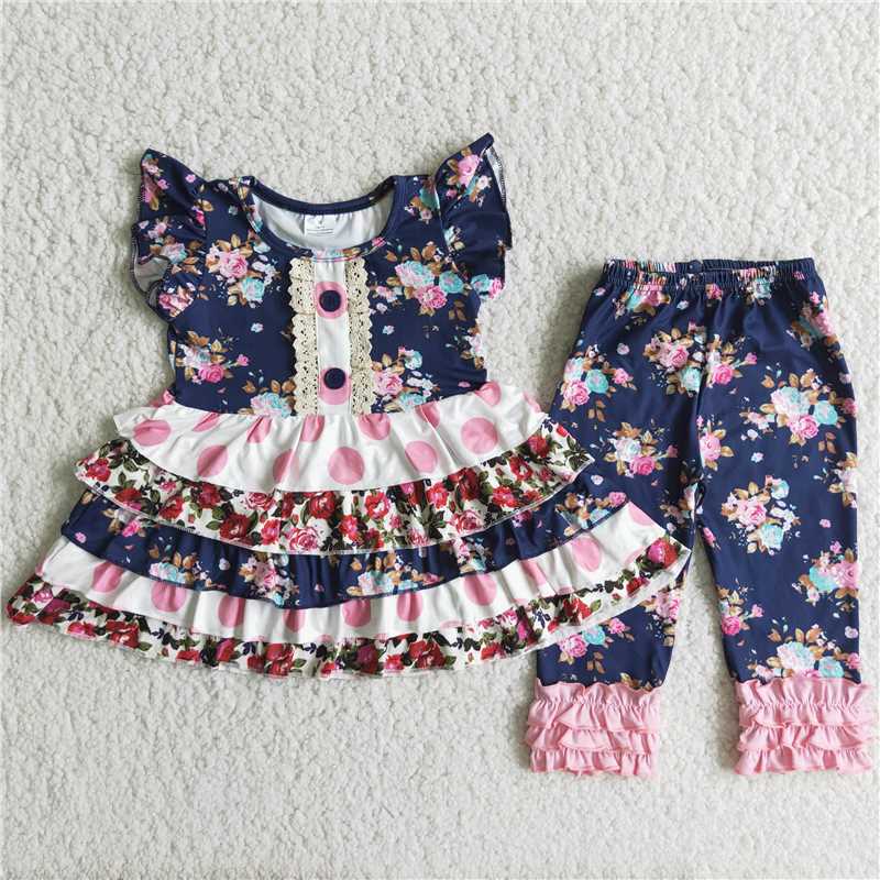 kids spring clothing girl's outfit floral capris set