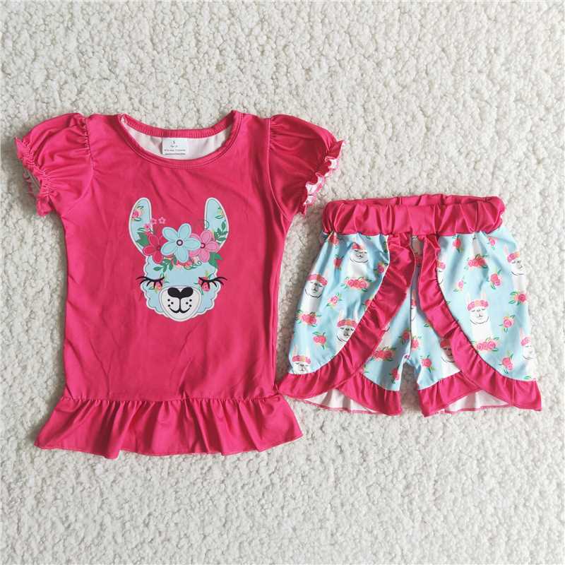 hot pink llamas shorts set