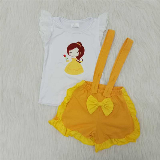 princess yellow overall shorts set