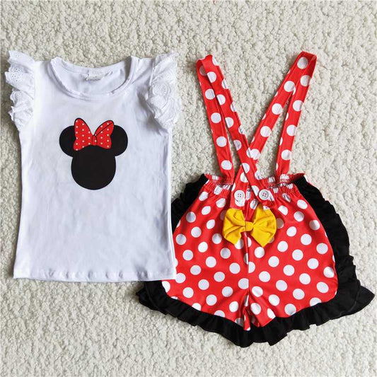 cartoon red dots overall shorts set