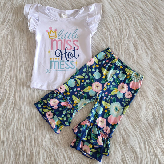 Cute Princess Floral Ruffle Pants Set