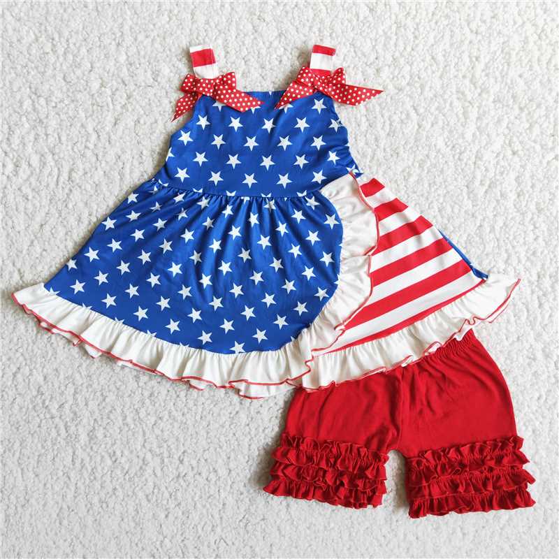 toddler kids baby girls 4th of July outfit straps bowknot stars dress independence day clothes