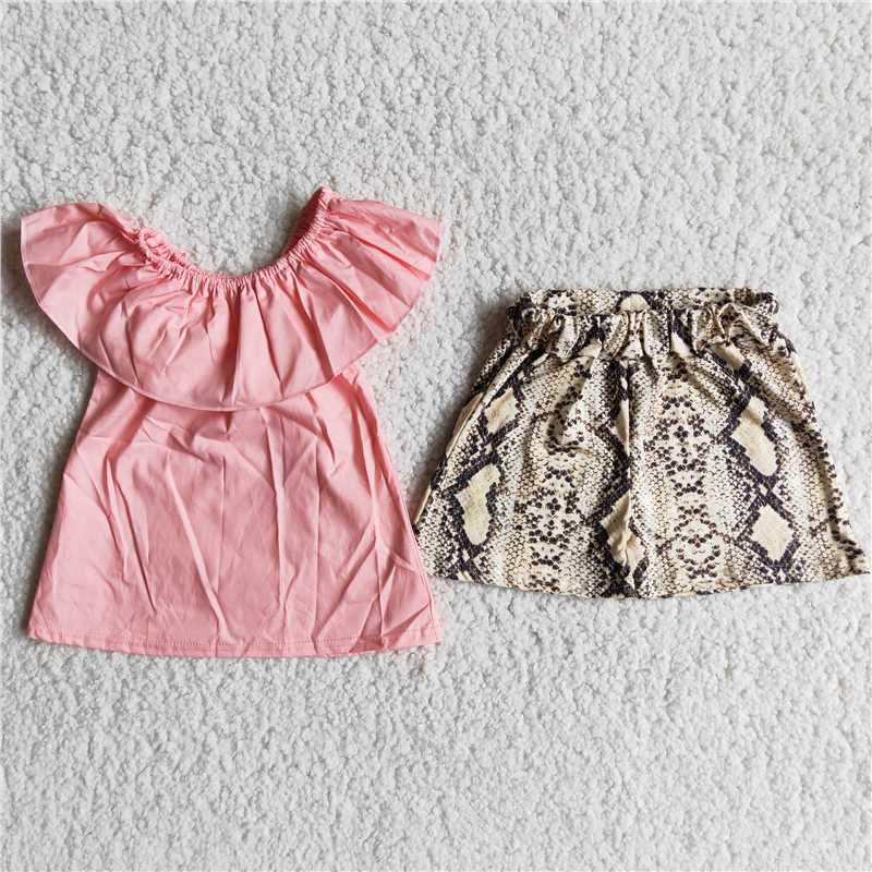 pink woven top girl’s outfit shorts set