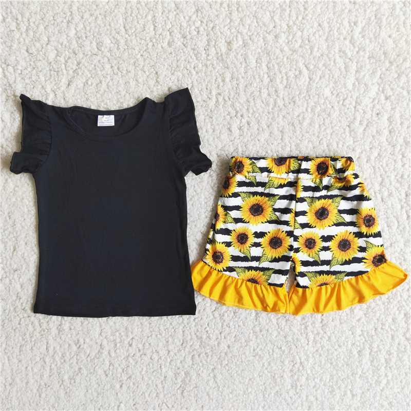 black top sunflower shorts set