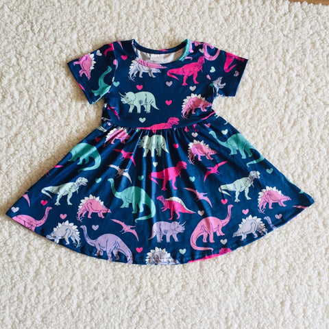short sleeve dinosaur dress summer clothing girl