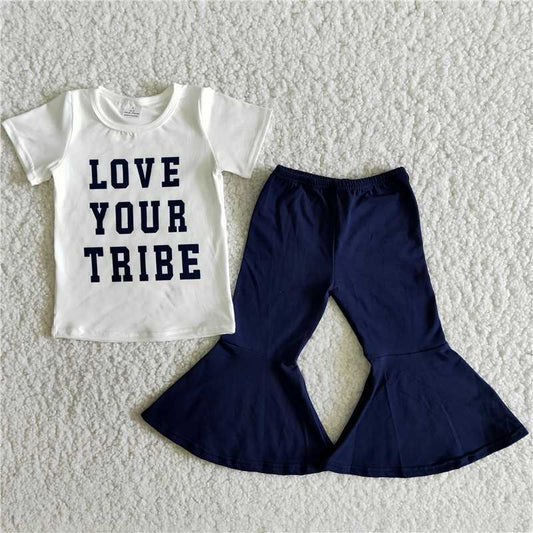 short sleeve love your tribe navy blue bells set