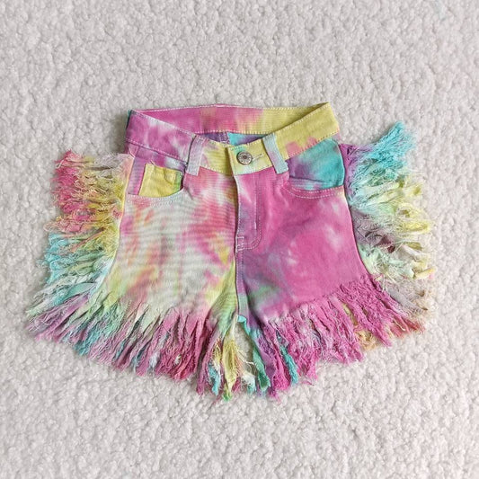 girl's clothing summer tie dye denim shorts
