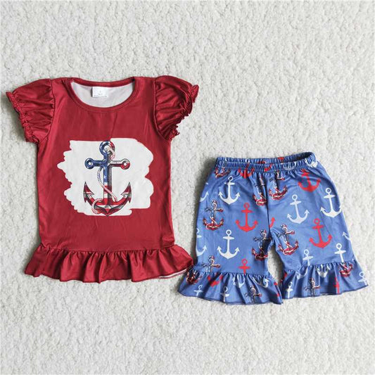 girl summer clothing anchor shorts set