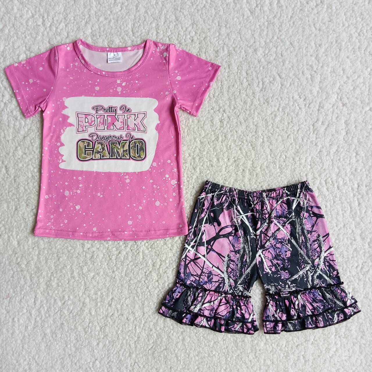 pink camo shorts set