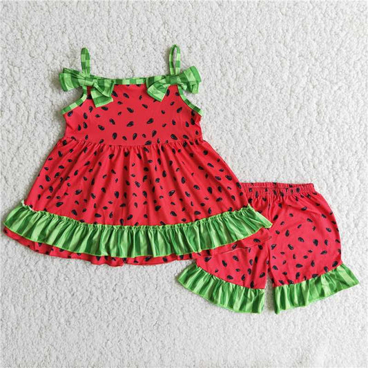 red watermelon seeds shorts set