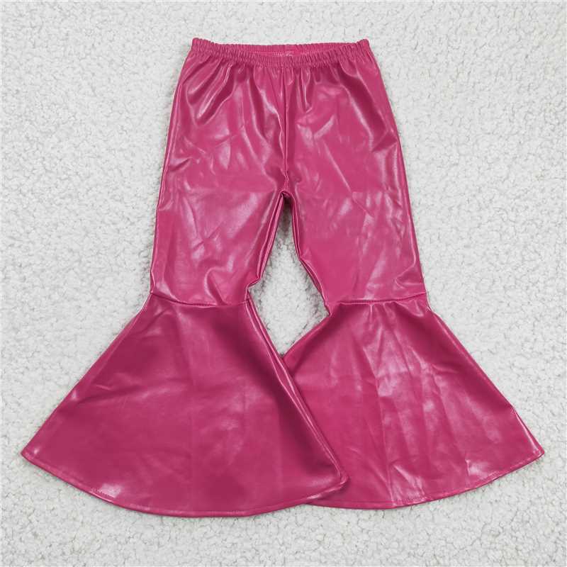 pink leather bell bottom pants