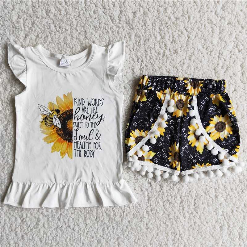 sunflower bee shorts set