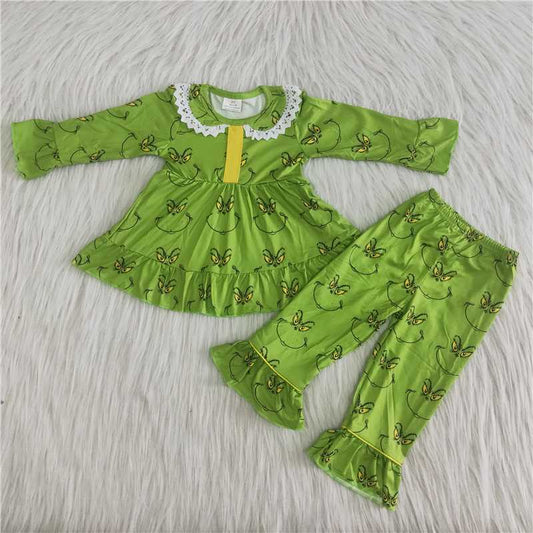 Green Christmas Pajamas Outfit Girl
