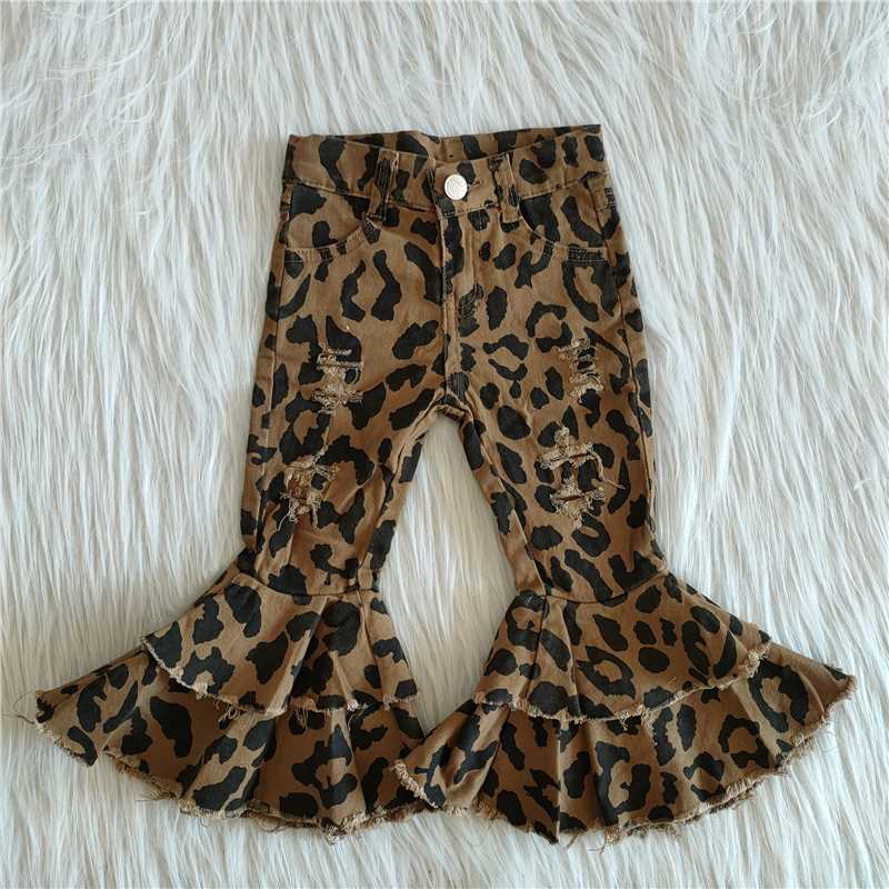Leopard Flare Jeans with Hole