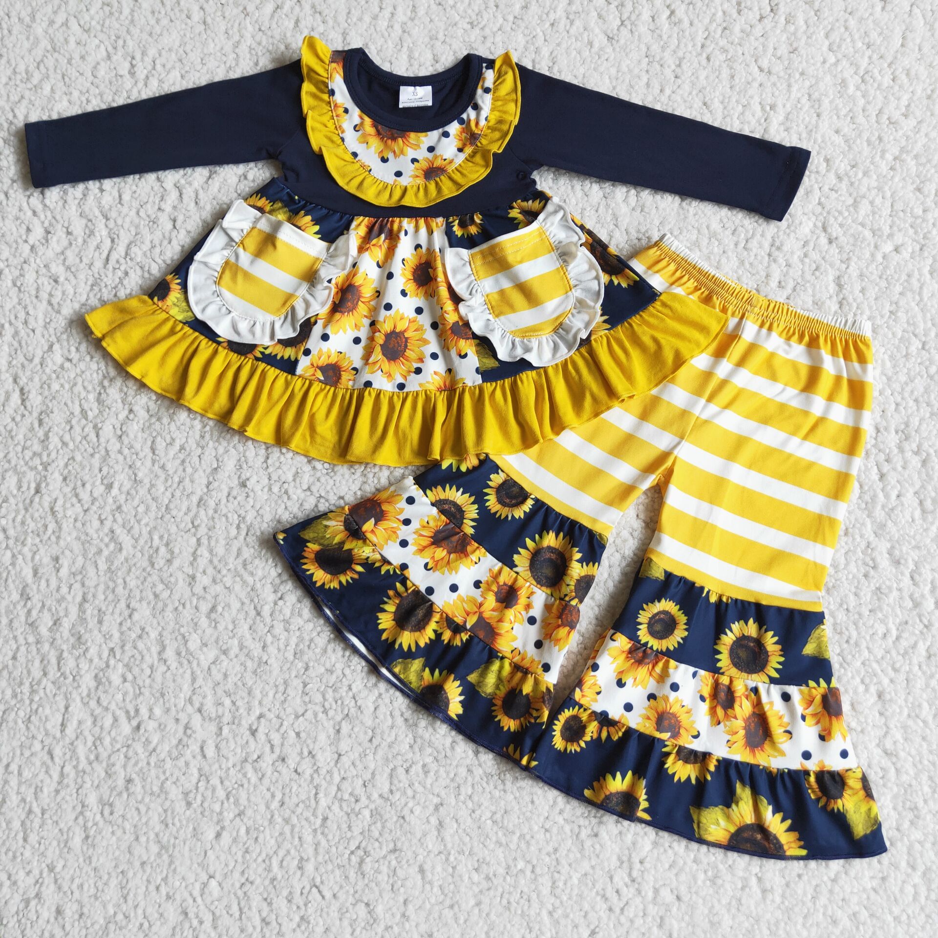 Navy Blue Sunflower Outfit with Pockets