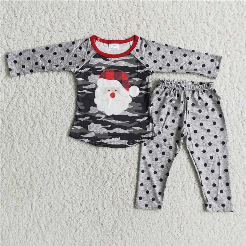Santa Print Grey Dots Pants Set