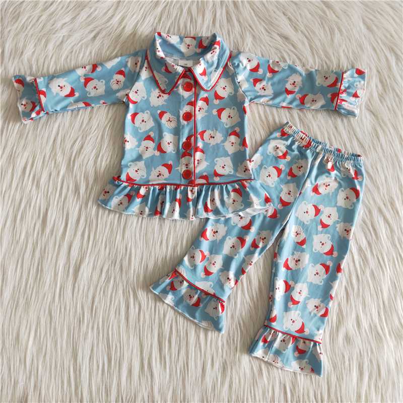 Blue Christmas Pjs Outfit Girl