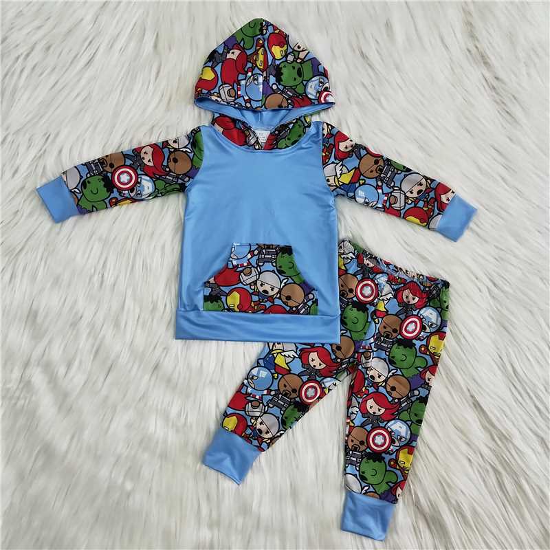 Blue Cartoon Hoodie Set