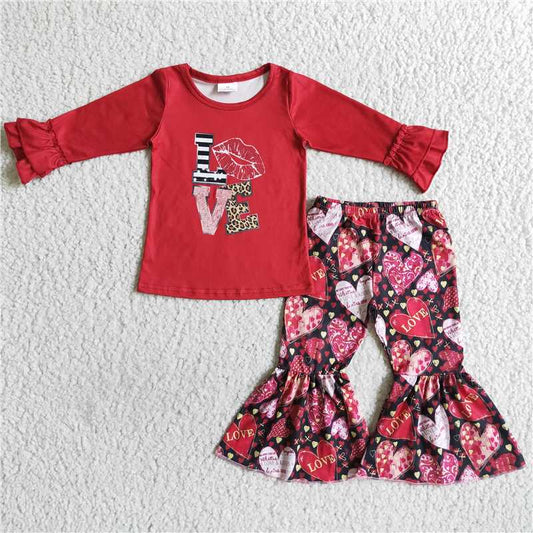 valentine red long sleeve love heart bells outfit