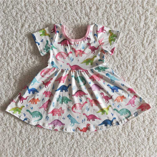 summer clothes pink dinosaur dress girls