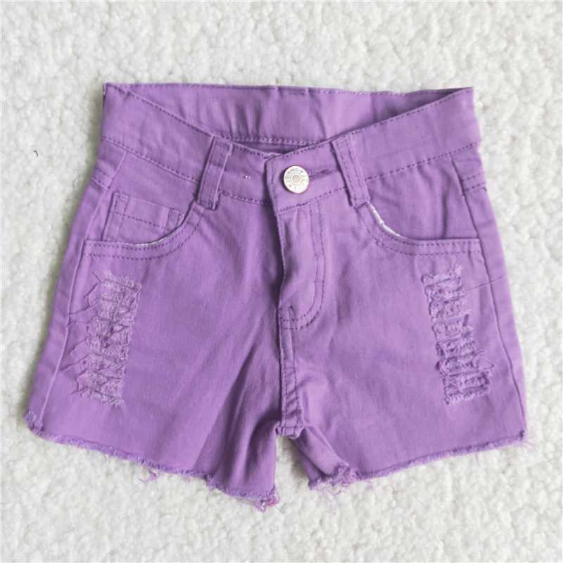 purple denim shorts