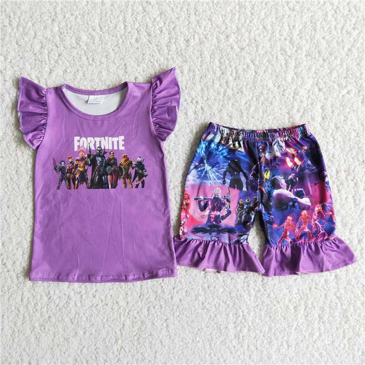 fortnite purple ruffle shorts set