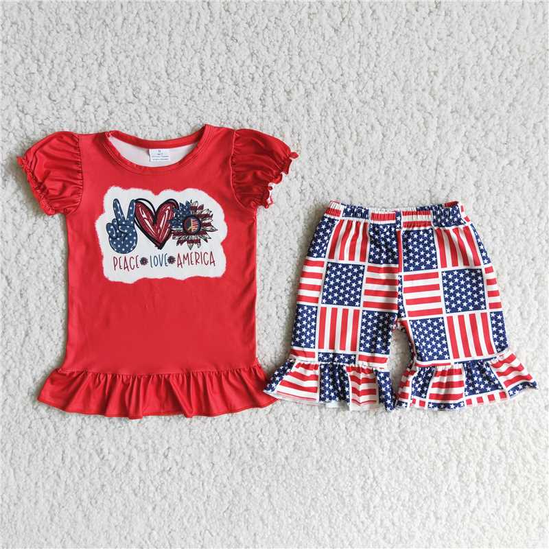 kids girl’s america dependen's day shorts set outfit