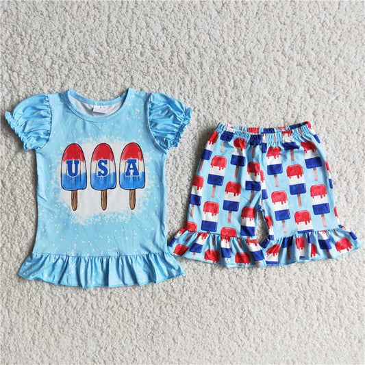 4th July girl's clothes blue popsicle outfit