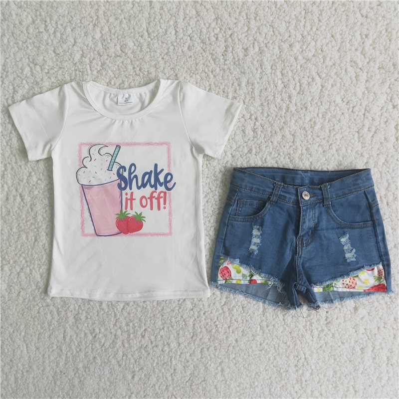 child ice-cream denim shorts set girl's outfit summer