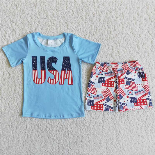 boy's outfit 4th of july usa flag shorts set