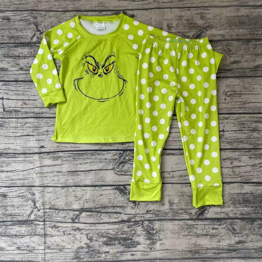 Christmas Pajamas Girl Green Dots