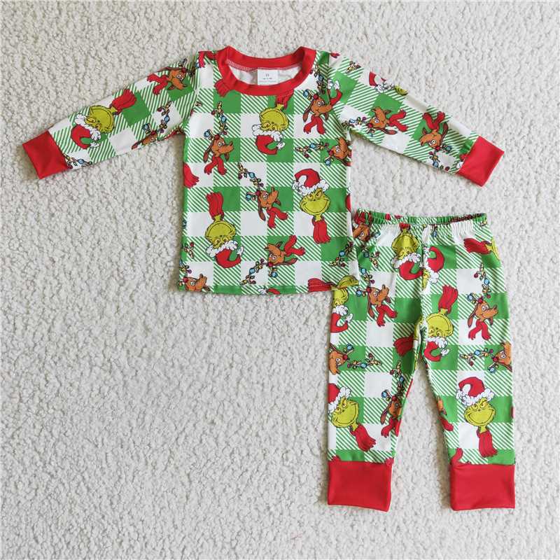 girl christmas pajamas plaid with grinch