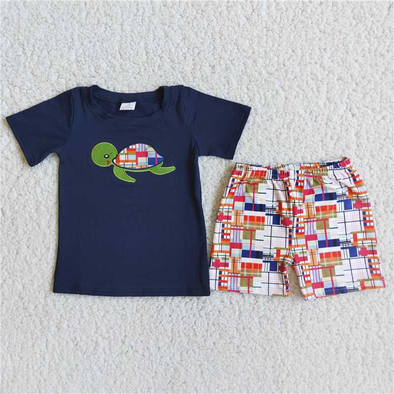 tortoise embroidery boy's summer outfit clothing