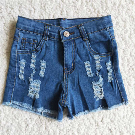 dark blue denim shorts with hole