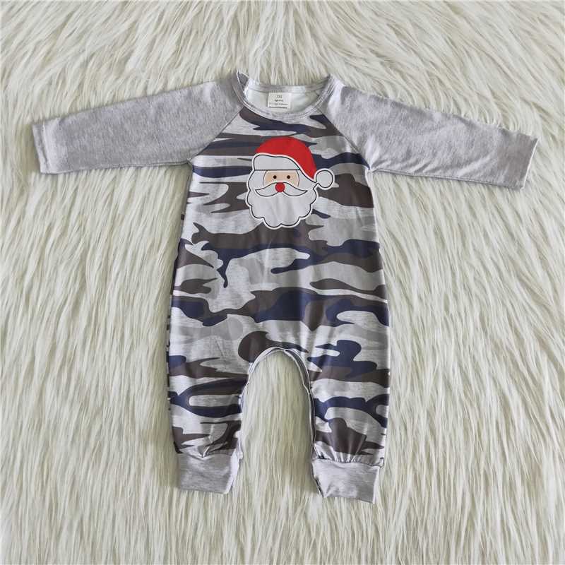 Grey Santa Print Camo Romper Boy