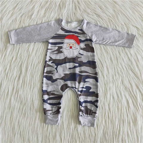 Grey Santa Print Camo Romper Boy