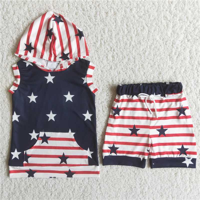 kids july fourth boy’s star hoodie shorts set outfit clothing
