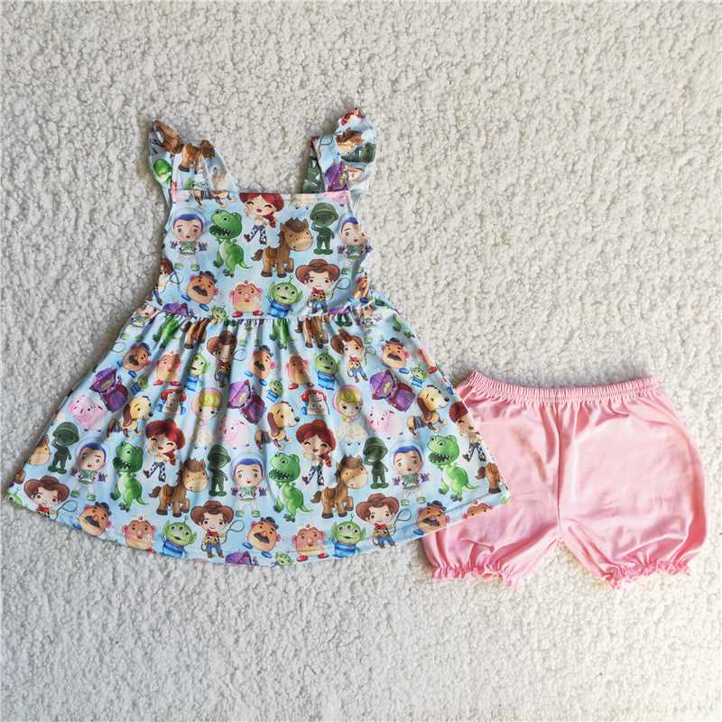 little girl cartoon dinosaur pink shorts set